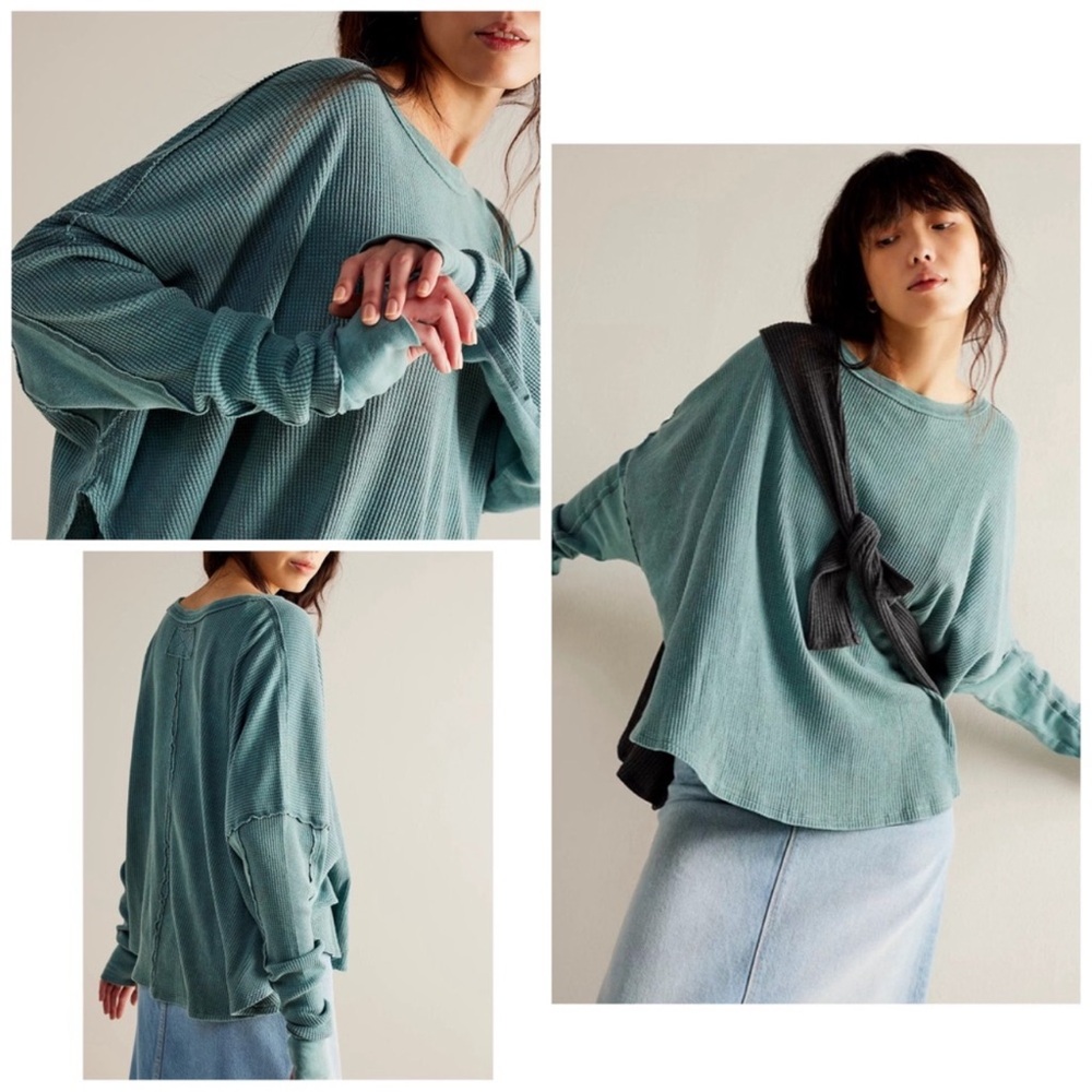 Free People Teal Long Sleeve Top